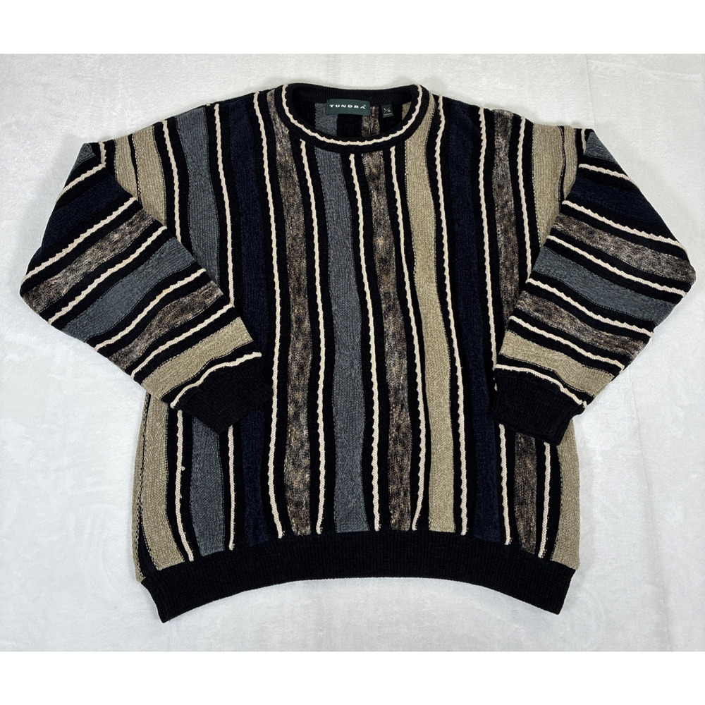 Vintage 90s Tundra Coogi-Style Sweater Canada Mens Large 3D Knit Pattern Charity